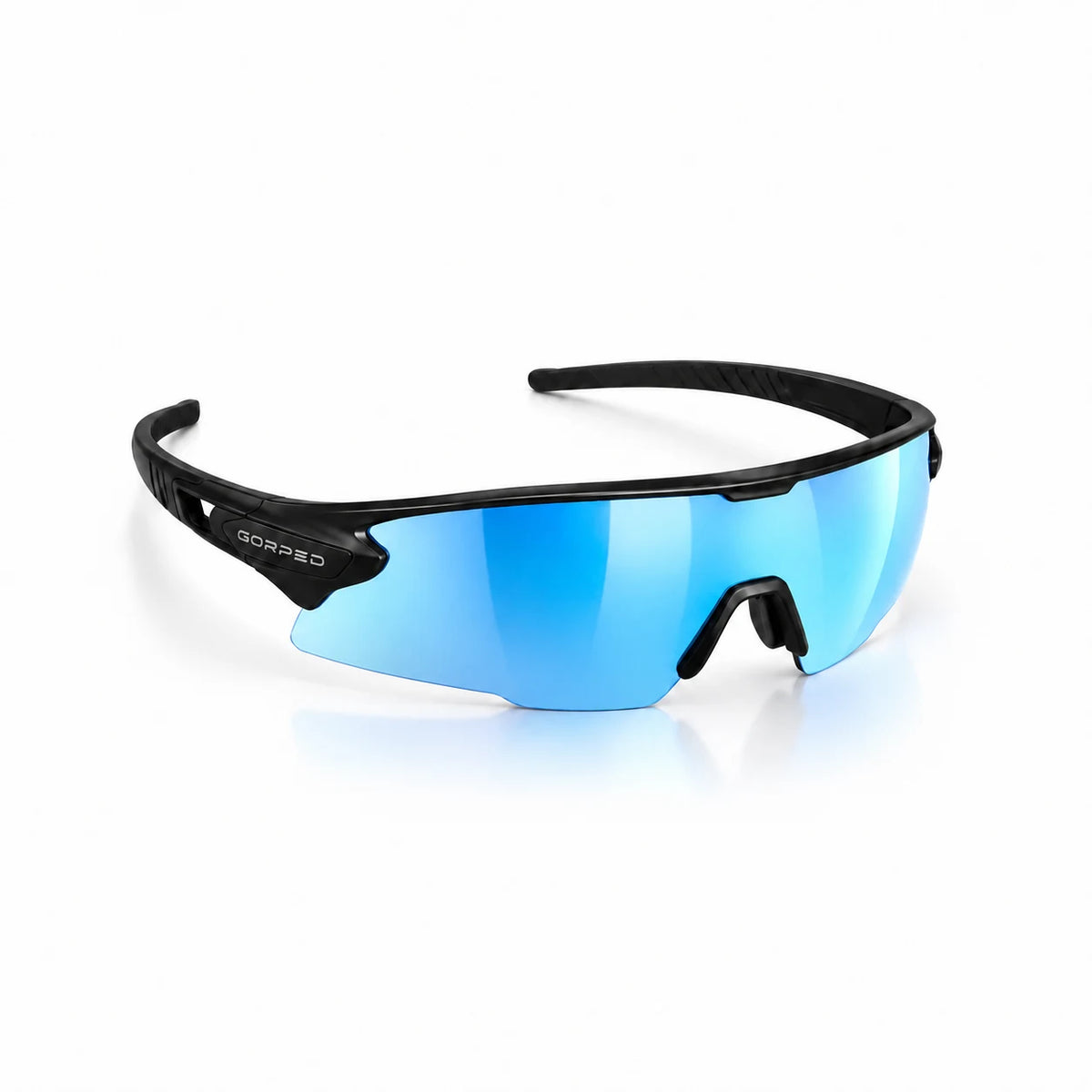 GORPED Strider Glacier sunglasses — white studio, three-quarter view